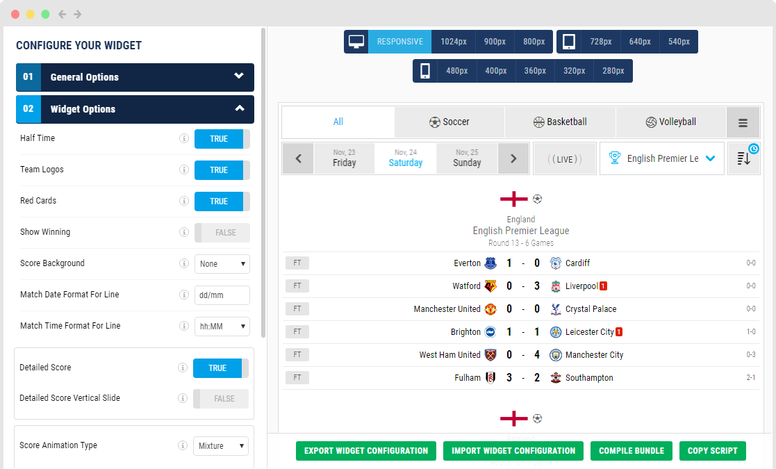 Sports Data Company, Widgets and API