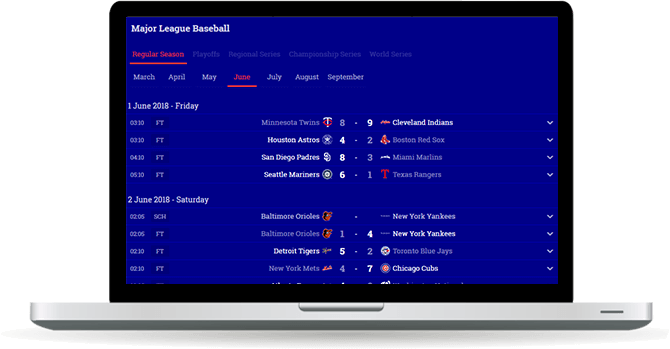 baseball fixtures and results widget overview
