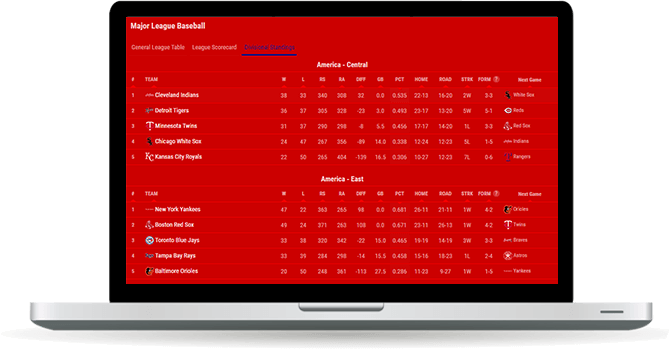baseball standings widget overview