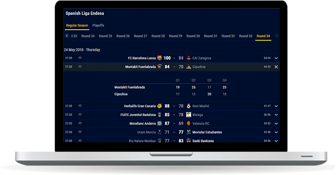 basketball fixtures and results widget overview