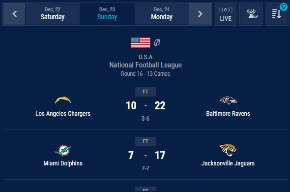 american football livescore line view options 1