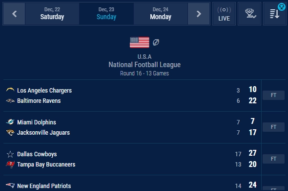 american football livescore line view options 2