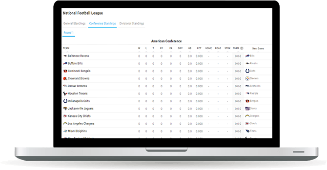 football standings widget overview