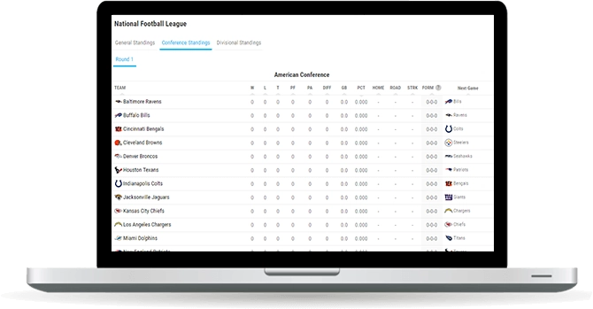 football standings widget overview