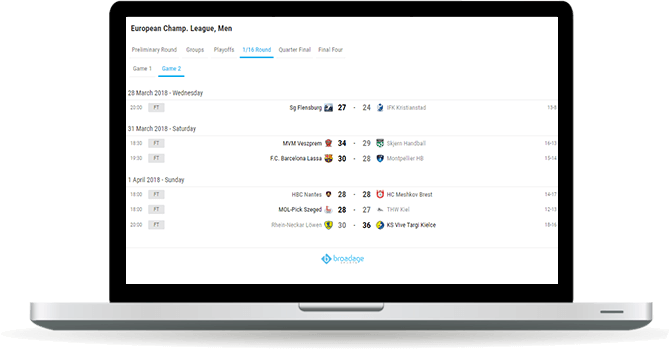 handball fixtures and results widget overview