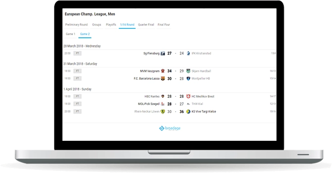 handball fixtures and results widget overview