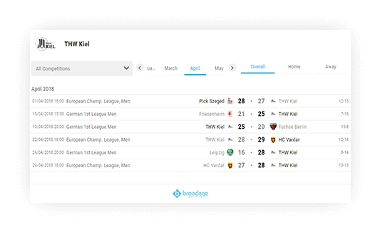 handball team schedule filtering fixture with data 1