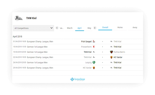 handball team schedule filtering fixture with data 2