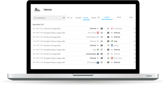 handball team schedules widget overview