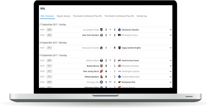 ice hockey fixtures and results widget overview