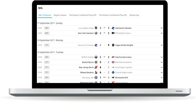 ice hockey fixtures and results widget overview