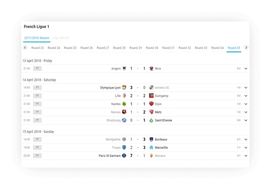 soccer fixture results filtering data 1