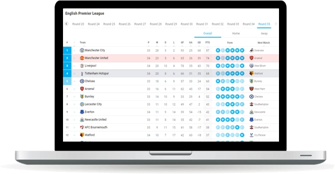 soccer h2h standings widget overview