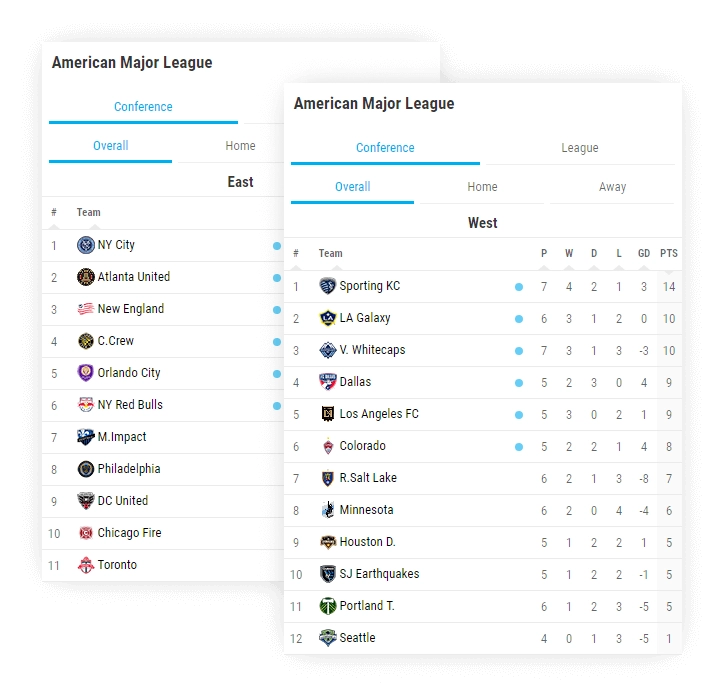 soccer standings division conference standings