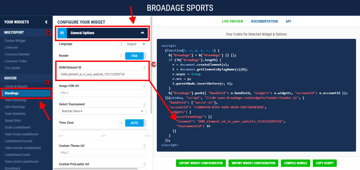 broadage sports how to setup your widgets 1