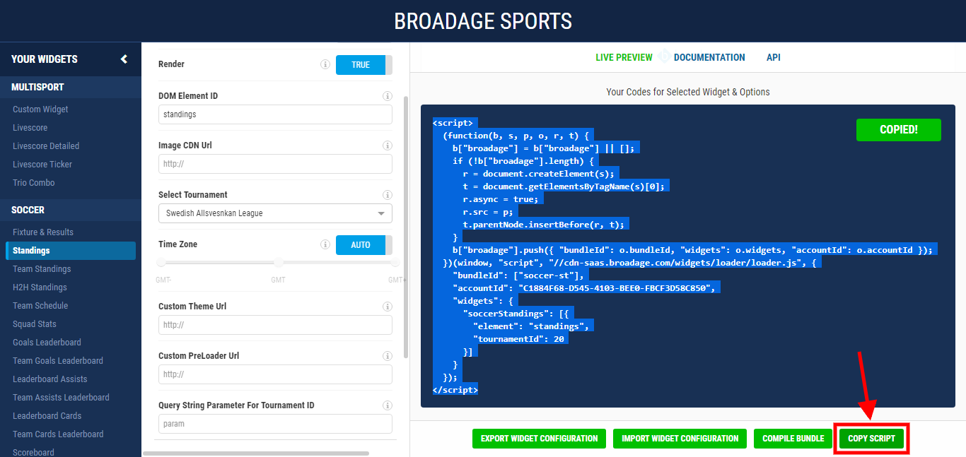 broadage sports how to setup your widgets 3