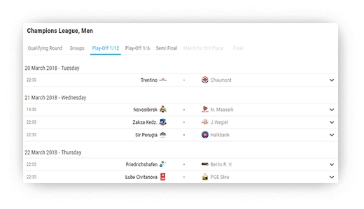 volleyball fixtures results filtering the data 1