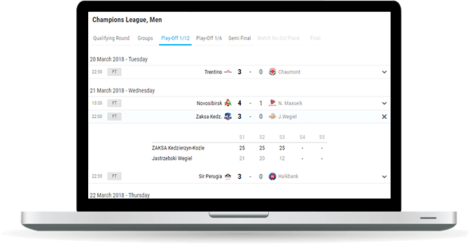 volleyball fixtures and results widget overview