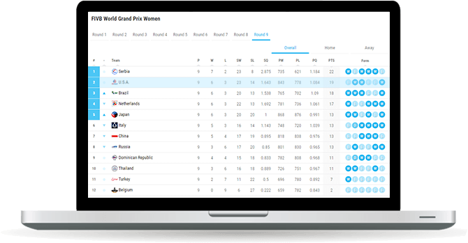 volleyball team standings widget overview